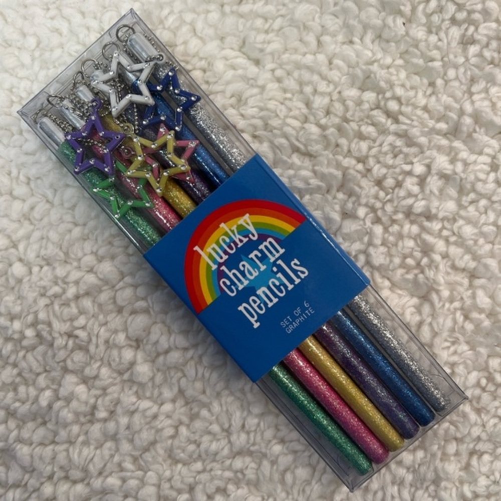 Int'l Arrivals/OOLY Lucky Charm Glitter Graphite 6 Pencils w/Star Charm Attached